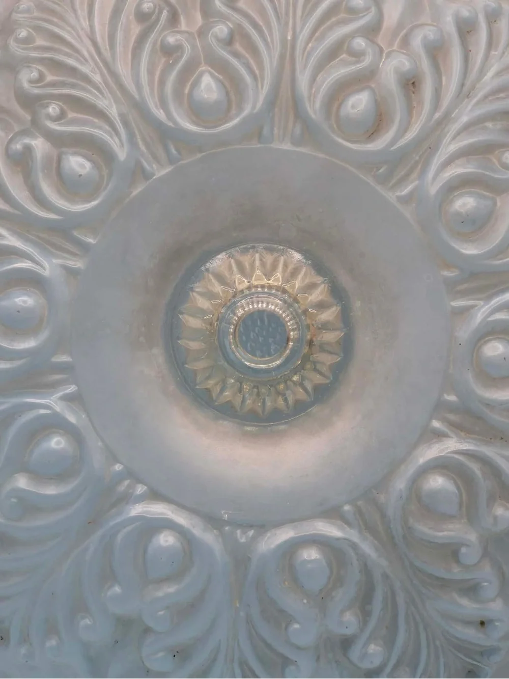 Antique 1930s Frosted Light Blue Glass Ceiling Light Shade Cover by Moe Bridges